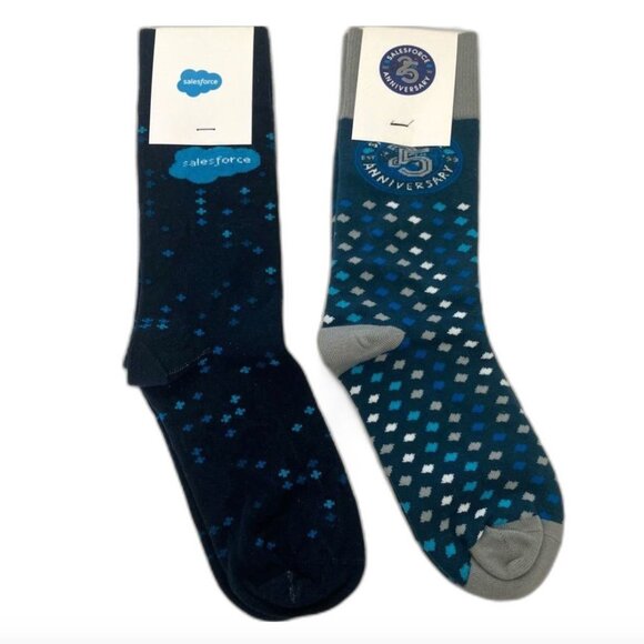 NEW Salesforce Socks 2 Pair OS Company Logo 25th Anniversary Blue Navy NWT - Picture 1 of 8